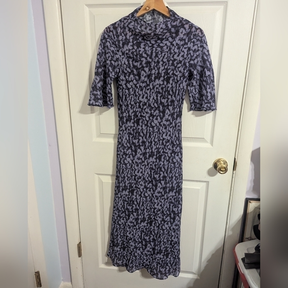 & Other Stories Dress Size 0 Blue Short Sleeve Midi Sheer No Slip